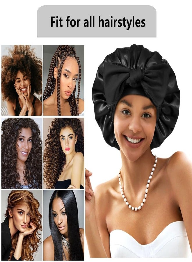 Heniho 1+3 Large Satin Bonnets with Scrunchies for Women, Double Layer Hair Bonnet Tie Bonnet for Sleeping Braids Curly Hair, B - Image 4